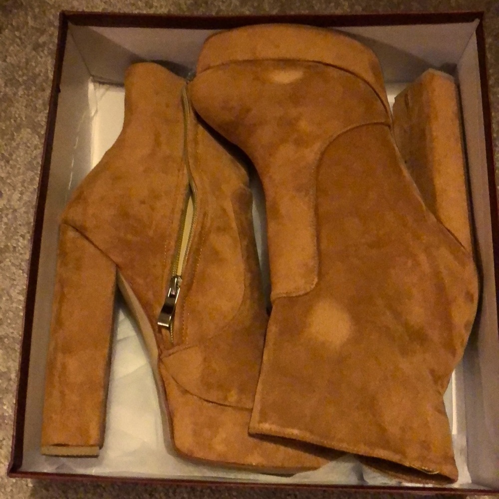 Tall Tan Suede Platform Booties Size 8